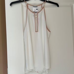 Naked Zebra White Tank w/blush pink accent. Half zip front